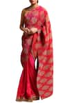 Buy_Kiran Uttam Ghosh_Pink Pleated Polyester Printed Saree  _at_Aza_Fashions