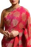 Shop_Kiran Uttam Ghosh_Pink Pleated Polyester Printed Saree  _Online_at_Aza_Fashions