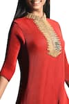 Shop_Kiran Uttam Ghosh_Red Pleated Polyester Mandarin Collar Tunic  _Online_at_Aza_Fashions