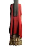 Shop_Kiran Uttam Ghosh_Red Pleated Polyester Mandarin Collar Tunic  _at_Aza_Fashions