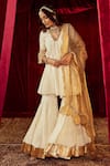 Buy Roze Ivory Dupatta Original Mukaish Organza, Kurta Silk Jodha Jacquard Peplum Set at Aza Fashions Buy_Roze_Ivory Dupatta Original Mukaish Organza, Kurta Silk Jodha Jacquard Peplum Set _at_Aza_Fashions
