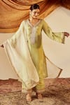 Buy_Roze_Green Soft Shimmer Tissue Hand Embroidered Lace Sakina Kurta Pant Set _at_Aza_Fashions
