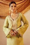 Roze_Green Soft Shimmer Tissue Hand Embroidered Lace Sakina Kurta Pant Set _at_Aza_Fashions
