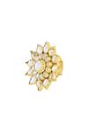 Shop_Riana Jewellery_Gold Plated Stone Floral Ring _at_Aza_Fashions