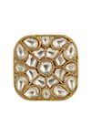 Riana Jewellery_Gold Plated Real Jadtar Stones Square Motif Ring _Online_at_Aza_Fashions
