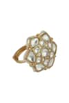 Riana Jewellery_Gold Plated Pearls Floral Stone Ring _Online_at_Aza_Fashions