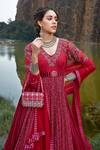 Shop_Awigna_Maroon Georgette Mirror V Neck Printed Anarkali With Dupatta_Online_at_Aza_Fashions