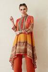 Buy_Rajdeep Ranawat_Yellow Silk Band Collar Navya Asymmetric Tunic  _at_Aza_Fashions