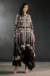 Buy_Rajdeep Ranawat_Black Silk Caprice Bandhani Print Cape Tunic And Pant Set  _at_Aza_Fashions