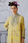 Shop Rajdeep Ranawat Yellow Kurta Silk Pant Satin Band Navya Printed Set Online at Aza Fashions Shop_Rajdeep Ranawat_Yellow Kurta Silk Pant Satin Band Navya Printed Set_Online_at_Aza_Fashions