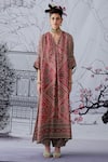 Buy_Rajdeep Ranawat_Pink Silk Embroidery V Neck Banera Tunic And Palazzo Set  _at_Aza_Fashions