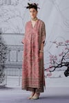 Buy_Rajdeep Ranawat_Pink Silk Embroidery V Neck Banera Tunic And Palazzo Set  _Online_at_Aza_Fashions