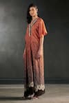 Buy_Rajdeep Ranawat_Orange Silk Kusum Bandhani Print Kaftan Dress  _Online_at_Aza_Fashions