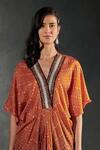 Shop_Rajdeep Ranawat_Orange Silk Kusum Bandhani Print Kaftan Dress  _Online_at_Aza_Fashions