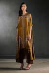 Buy_Rajdeep Ranawat_Yellow Silk Caprice Bandhani Print Cape Tunic And Pant Set  _Online_at_Aza_Fashions