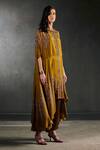 Rajdeep Ranawat_Yellow Silk Caprice Bandhani Print Cape Tunic And Pant Set  _Online_at_Aza_Fashions