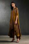 Buy_Rajdeep Ranawat_Yellow Silk Caprice Bandhani Print Cape Tunic And Pant Set  _at_Aza_Fashions