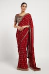 Buy_Rabani & Rakha_Maroon Georgette V Neck Zaynab Saree With Blouse  _at_Aza_Fashions