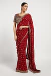 Rabani & Rakha_Maroon Georgette V Neck Zaynab Saree With Blouse  _Online_at_Aza_Fashions