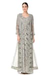 Buy_Rabani & Rakha_Grey Georgette V Neck Printed Gown With Jacket  _at_Aza_Fashions