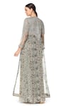 Shop_Rabani & Rakha_Grey Georgette V Neck Printed Gown With Jacket  _at_Aza_Fashions