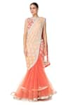 Buy_Rabani & Rakha_Orange Georgette Round Embroidered Lehenga Saree With Blouse  _at_Aza_Fashions