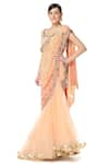 Buy_Rabani & Rakha_Orange Net Square Neck Embroidered Lehenga Saree With Blouse  _at_Aza_Fashions