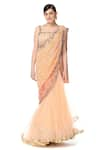 Rabani & Rakha_Orange Net Square Neck Embroidered Lehenga Saree With Blouse  _Online_at_Aza_Fashions