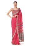 Buy_Rabani & Rakha_Pink Saree Georgette Blouse Net Scoop Neck Embroidered With  _at_Aza_Fashions