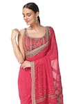 Buy_Rabani & Rakha_Pink Saree Georgette Blouse Net Scoop Neck Embroidered With  _Online_at_Aza_Fashions