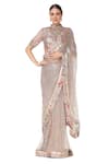 Rabani & Rakha_Beige High Neck Printed Saree With Blouse  _Online_at_Aza_Fashions