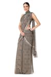 Buy_Rabani & Rakha_Green Georgette Halter Printed Pre-draped Saree With Blouse  _at_Aza_Fashions