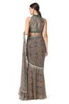 Shop_Rabani & Rakha_Green Georgette Halter Printed Pre-draped Saree With Blouse  _at_Aza_Fashions