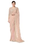 Buy_Rabani & Rakha_Pink Chiffon V Neck Embroidered Saree With Blouse  _at_Aza_Fashions