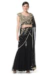 Buy_Rabani & Rakha_Black Net, Chiffon, Georgette V Neck Embroidered Saree And Gharara Set _at_Aza_Fashions