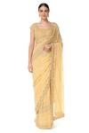 Buy_Rabani & Rakha_Peach Net, Georgette, Satin Square Neck Embroidered Saree With Blouse _at_Aza_Fashions