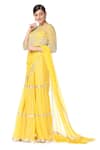 Buy_Rabani & Rakha_Yellow Georgette Round Tiered Lehenga Saree With Blouse  _at_Aza_Fashions