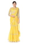 Buy_Rabani & Rakha_Yellow Georgette Round Tiered Lehenga Saree With Blouse  _Online_at_Aza_Fashions