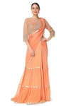 Rabani & Rakha_Orange Georgette Round Tiered Lehenga Saree With Blouse  _Online_at_Aza_Fashions