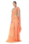 Buy_Rabani & Rakha_Orange Georgette Round Tiered Lehenga Saree With Blouse  _at_Aza_Fashions