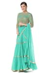 Buy_Rabani & Rakha_Green Georgette Round Tiered Lehenga Saree With Blouse  _at_Aza_Fashions