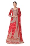 Buy_Rabani & Rakha_Red Chiffon V Neck Embroidered Kurta Lehenga Set  _at_Aza_Fashions