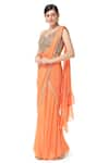 Buy_Rabani & Rakha_Orange Georgette Asymmetric Tiered Lehenga Saree With Blouse  _at_Aza_Fashions