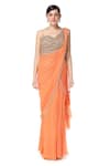 Rabani & Rakha_Orange Georgette Asymmetric Tiered Lehenga Saree With Blouse  _Online_at_Aza_Fashions