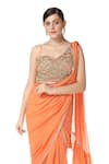 Buy_Rabani & Rakha_Orange Georgette Asymmetric Tiered Lehenga Saree With Blouse  _Online_at_Aza_Fashions