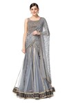 Buy_Rabani & Rakha_Grey Georgette Round Embroidered Lehenga Saree Set _at_Aza_Fashions