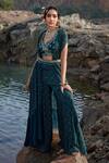 Buy_Awigna_Green Georgette Printed Mirror V Neck Cape And Palazzo Set _at_Aza_Fashions