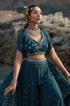 Awigna_Green Georgette Printed Mirror V Neck Cape And Palazzo Set _Online_at_Aza_Fashions
