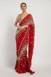 Buy_Rabani & Rakha_Red Chiffon V Neck Zaynab Saree With Blouse  _at_Aza_Fashions