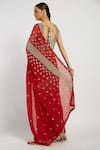 Shop_Rabani & Rakha_Red Chiffon V Neck Zaynab Saree With Blouse  _at_Aza_Fashions